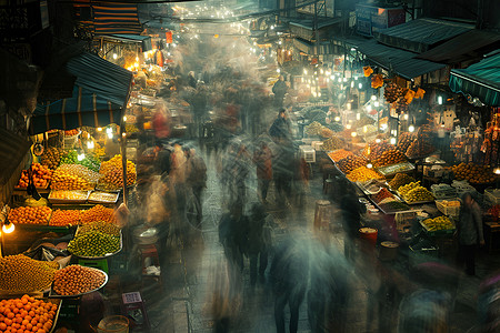 热闹市集繁忙的夜市背景