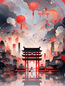 中国新年的热闹场景背景图片