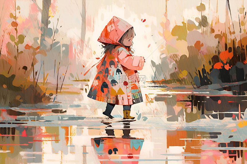 小女孩穿着雨衣图片