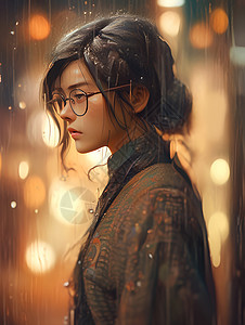 欣赏雨夜的少女背景图片