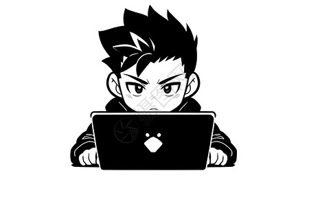 玩电脑的男孩插画背景图片