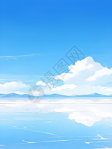 白色云层上流动的湖泊插画