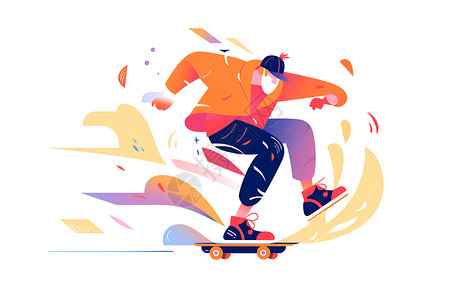 年轻男性户外运动滑板的年轻男性插画