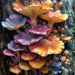 可爱彩色蘑菇生长的真菌蘑菇背景