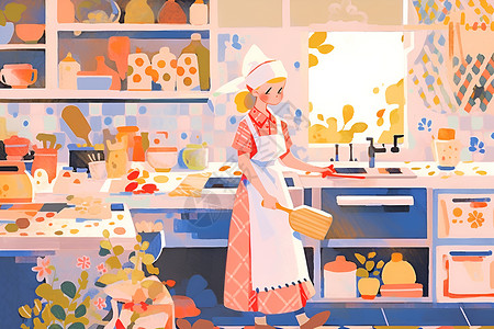 房屋做饭的女性背景图片