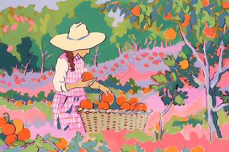 摘苹果的农业女人背景图片