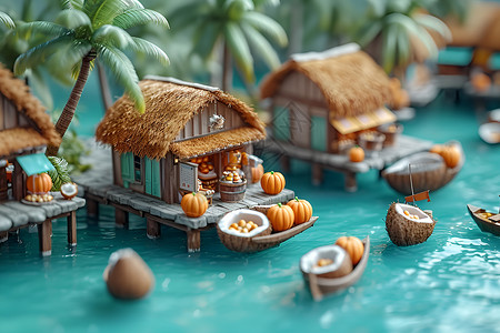 小岛上的商店模型背景图片