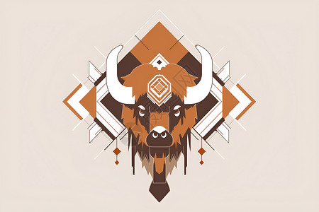 牛头图标设计的牛头图腾插画