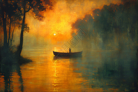 湖边夕阳背景图片