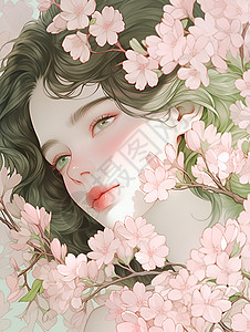 樱花和美女背景图片