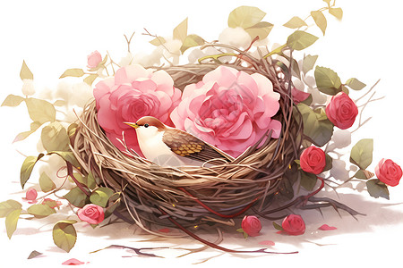粉红玫瑰鸟巢背景图片
