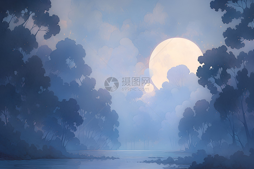 月光湖景图片