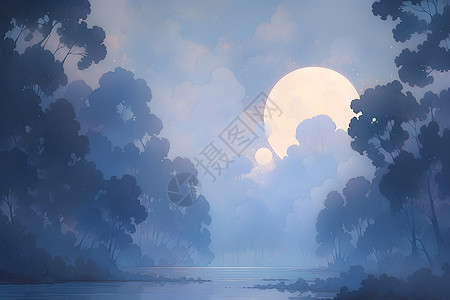 月光湖景背景图片