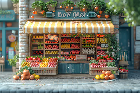 水果蔬菜陈列店的橱窗背景图片
