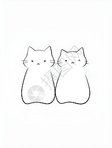 线绘描边两只猫咪的双线简绘插画