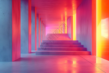 红光洒落的长廊背景图片