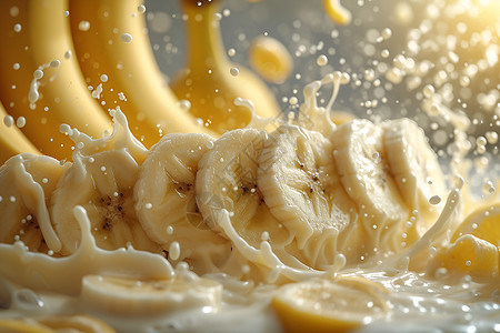 香蕉溅入牛奶背景图片