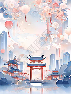 中国风塔楼背景图片