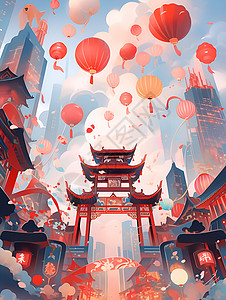 喜庆春节街道背景图片
