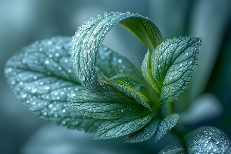 挂满水滴的绿植背景图片