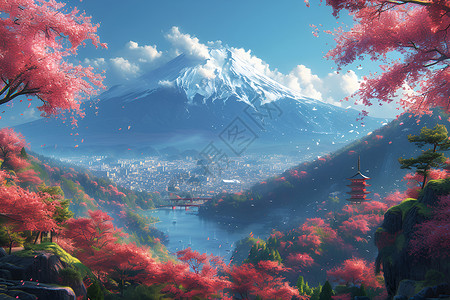 美丽的富士山日本东京美景插画