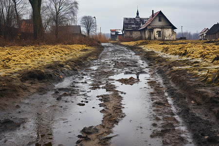 泥泞的道路农村风景照背景