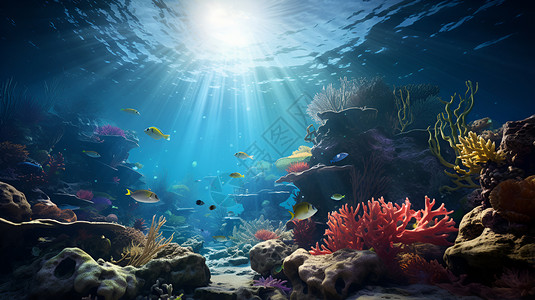珊瑚与海草海底生物背景