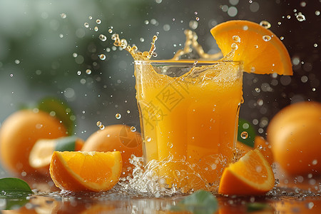 夏日清凉橙汁飞溅背景图片