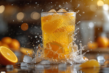 夏日清凉橙汁四溅背景图片