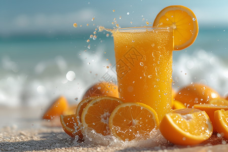夏日微距冰凉橙汁背景图片