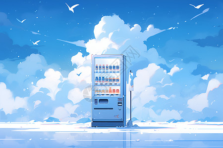 饮料机冰天雪地中的贩卖机插画
