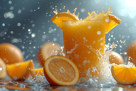 清凉夏日的橙汁背景图片