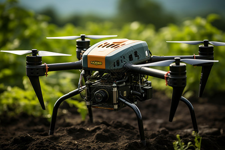 飞遍绿色田野的无人机设计图片
