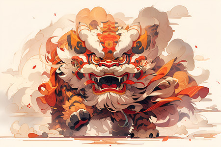 狂欢元宵节中国舞狮狂欢插画