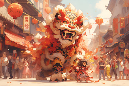 唐人街喜气洋洋狮舞背景图片