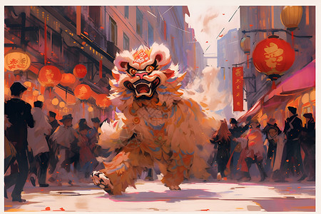 街头嘉年华狮舞绽背景图片