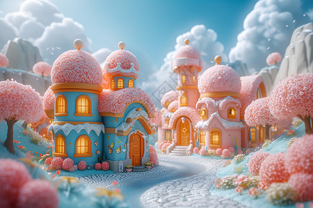冰雪世界中的奇幻镇背景图片
