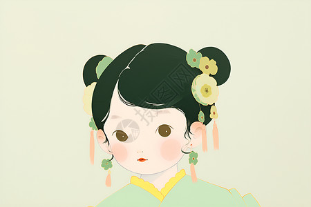 小女孩穿着翡翠绿汉服背景图片