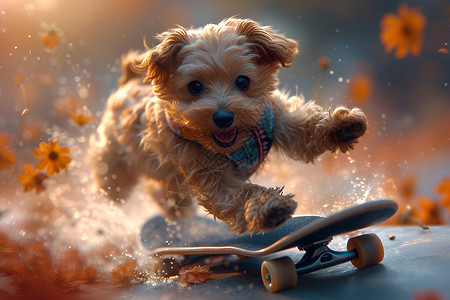 狗玩小狗刺激的玩滑板插画