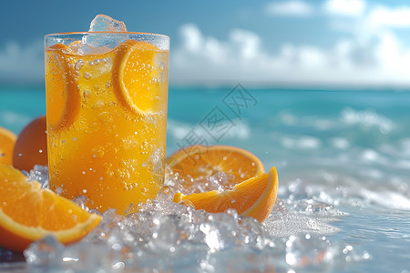 夏日清凉冰镇橙汁背景图片