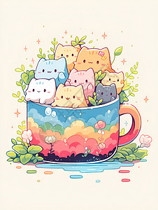 可爱搞笑的猫咪杯子背景图片