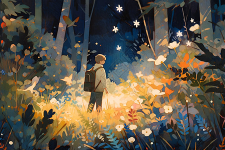 森林里探险的男孩背景图片