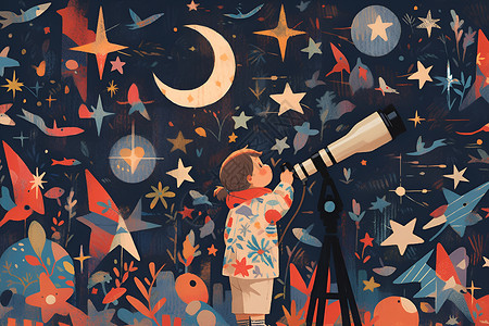 观星望月的小女孩高清图片