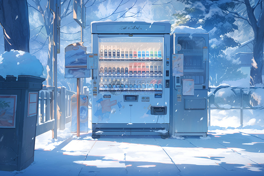 冰天雪地中的自动售货机图片