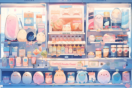 冻品肉品冰淇淋冷冻柜插画