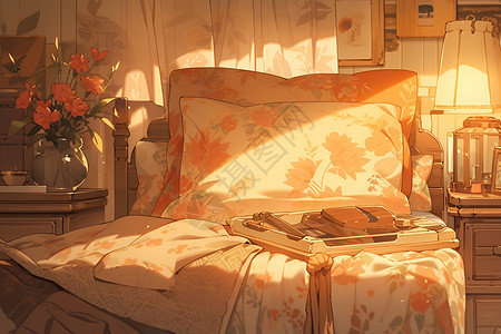 阳光洒在床上背景图片