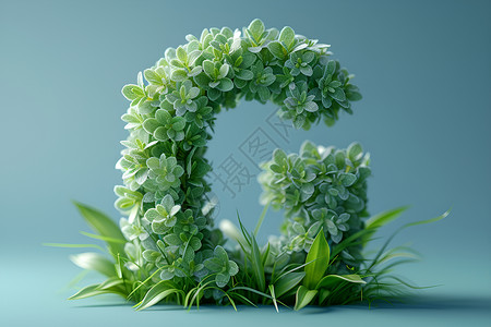 花草叶子打造的绿色字母背景图片