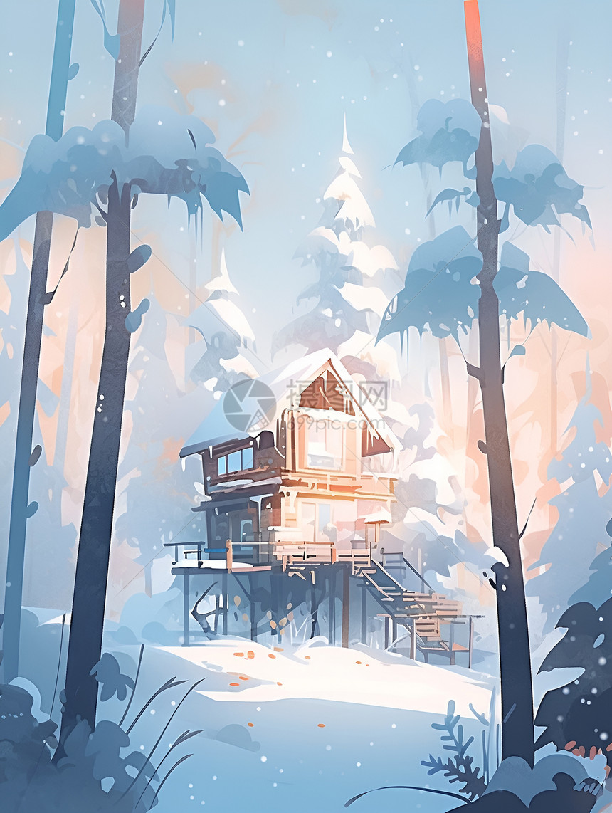 冬日里的小屋奇境图片