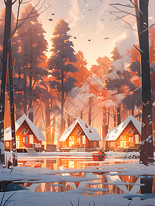 冬日森林小屋背景图片