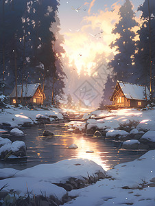 冬日森林风景背景图片